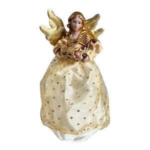 Vintage Gold Christmas Angel Tree Topper‎ 9” Holiday Decor